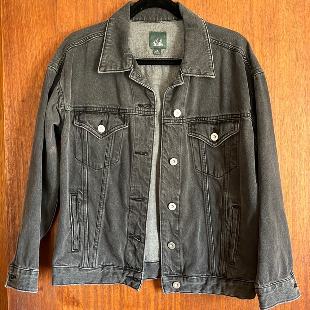 Oversized faded black denim jacket